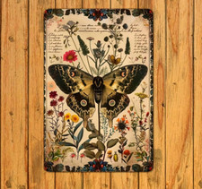 Victorian Wall Decor Rustic Vintage Entomology Moth Insect Metal Tin Sign 8x12