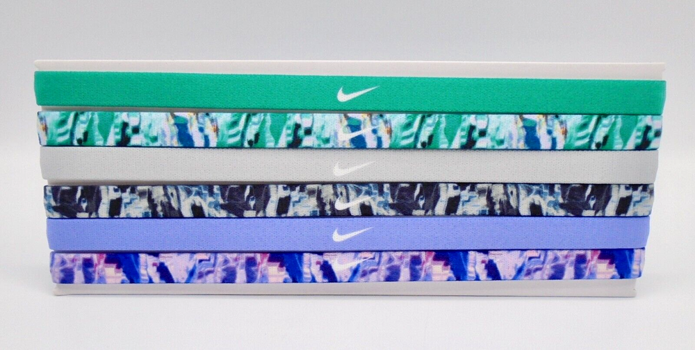 Nike Adult 6PK Printed Headbands in Neptune Green and Malachite