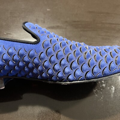 Louis Leeman laser cut studded snake blue suede loafers 40  display picture 3