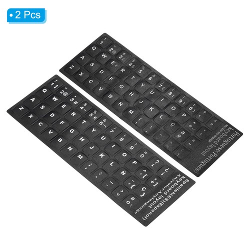 Portuguese Spanish Keyboard Stickers Frosted, Black Background White Lettering - Picture 3 of 5