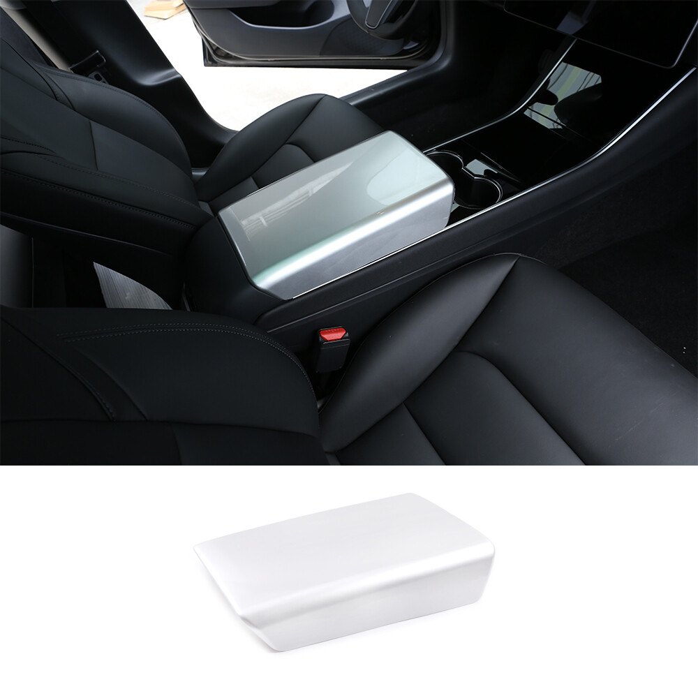 Silver Chrome Armrest Box Protective Cover Interior For Tesla Model 3 2017-2021
