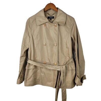 Talbots Trench Swing Coat size 10 Jacket Light Weight Belted Short Tan Spring