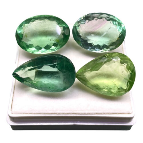 4 Pcs Natural Fluorite 29-31mm Sparkling Green Mix Cut Untreated Gemstones Lot - Picture 1 of 19