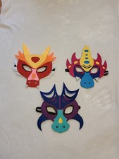 3 Dragon Masks Colorful Felt Stretch Elastic Band Dressup Play