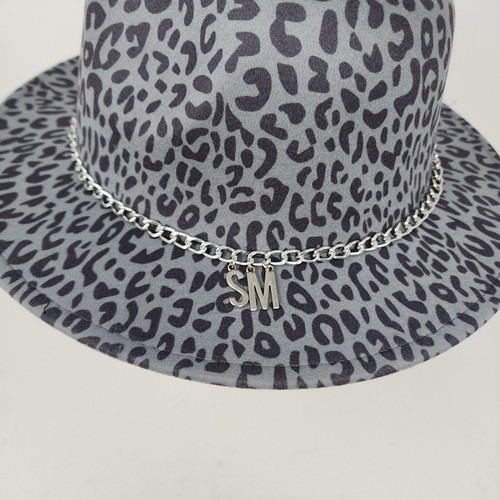 Steve Madden Fedora Hat Womens Leopard Logo Silver Chain Outdoors Hat Lined - Picture 4 of 10