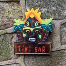 Targa insegna Tiki Bar in legno giardino bar uomo grotta dipinta a mano facile da appendere