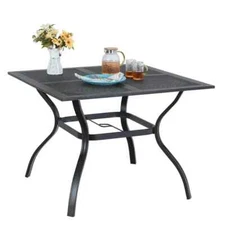 Patio Dining Table for 4 Person Outdoor Table with Umbrella Hole Square Black