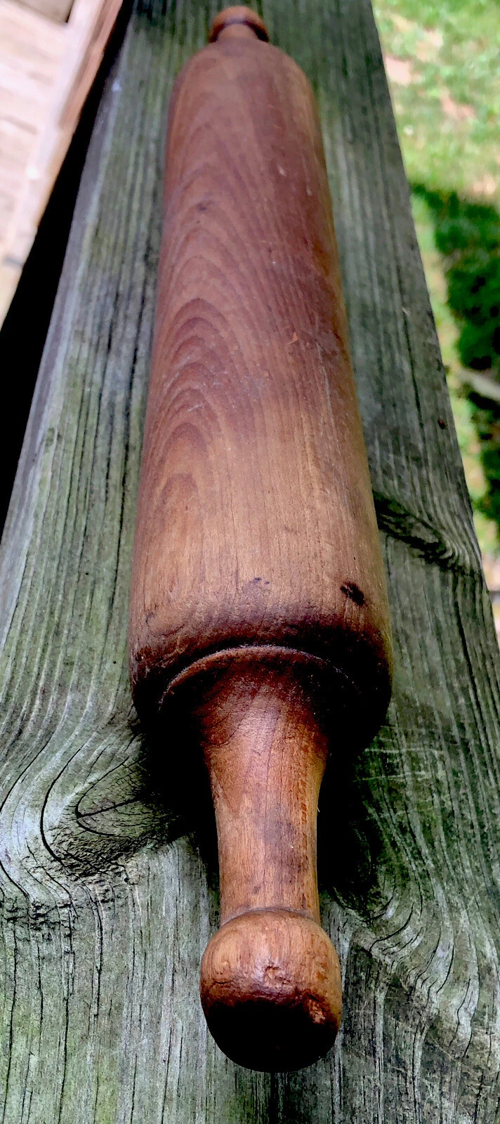 Primitive Wooden Rolling Pin 18” Long, One Piece Solid Wood Carved Antique