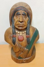 LARGE CARVED WOOD BUST NATIVE AMERICAN INDIAN CHIEF (TOBACCO/CIGAR SHOP SIGN)