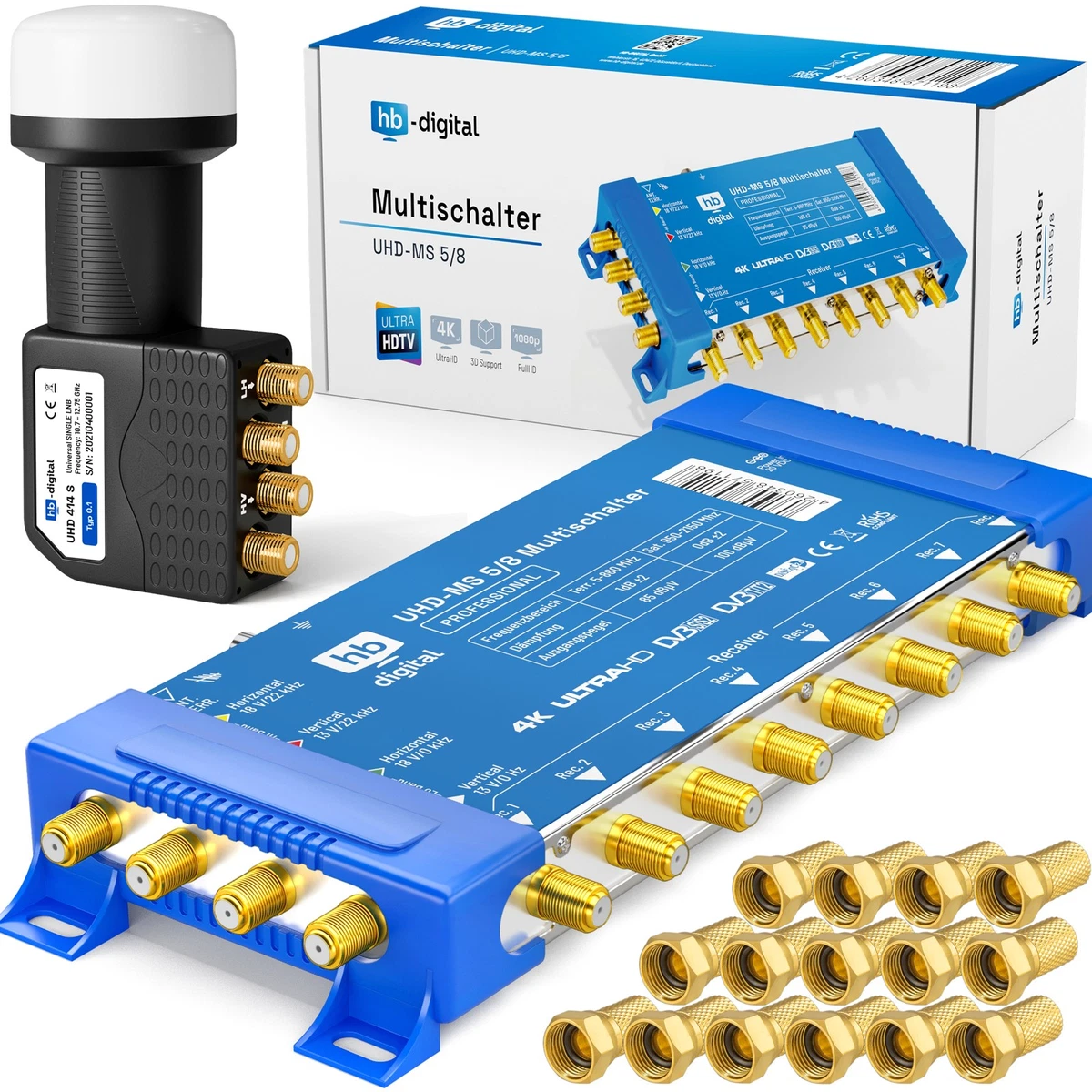 Sistema satélite digital multiinterruptor 5/8 8 participantes + Quattro LNB para HDTV 3D 4K HD +