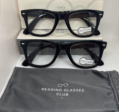 2 PK Reading Glasses Premium Quality Unisex 2.25 Black Square Frame Strong Hinge