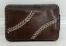 Rawlings Leather Wallet Baseball Stitch Brown Slim Card Holder Magnetic Clip