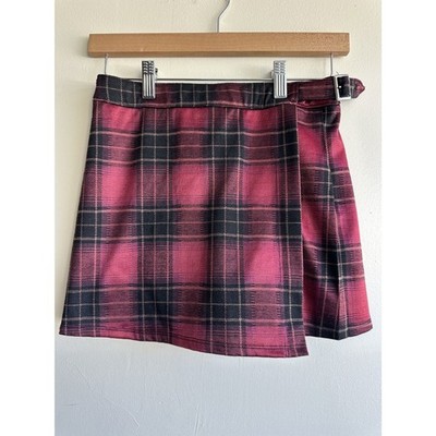 Abercrombie Kids Red Black Plaid Skater Skort Size 13/14 Adjustable Waist