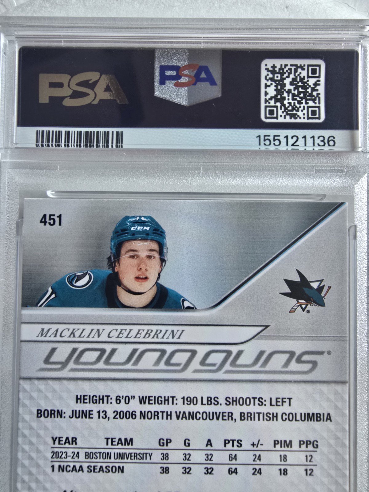 🔥💎🔥2024 Upper Deck Series 2 Young Guns Outburst Macklin Celebrini PSA 9 MINT  view 4