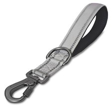 Short Dog Leash Reflective Nylon Padded Handle Traffic Lead Gray 12 Inch