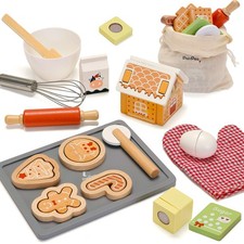 Gingerbread House Baking Set   29-Piece Wooden Cookie Play Food for Kids 3 