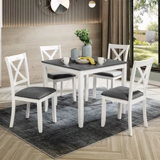 Modern 5 Piece Dining Table Set Wood Square Dining Table & 4 Chair White & Gray