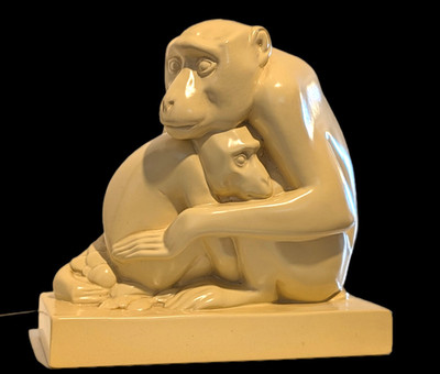 Art Deco 2er Gruppe Affe Figur ~ John Skeaping für Wedgwood Glasur 30er Jahre