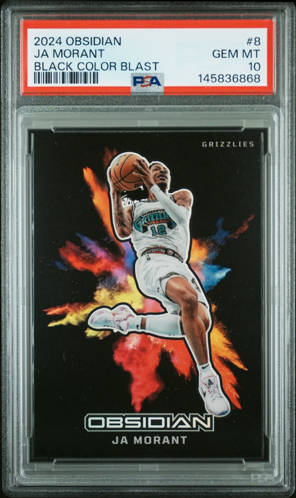 Ja Morant, Black Color Blast, 2024 Panini Obsidian #8, PSA 10 GEM MINT