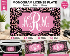 Custom Monogram License Plate Pink Leopard Personalized Car Tag 6x12 Aluminum