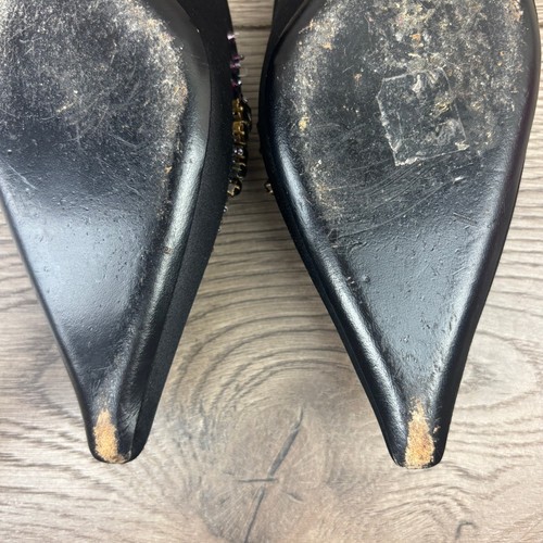 VTG Prada Black Satin Canvas Mules Women's 37.5 Embellished Gem Kitten Heel - Picture 15 of 16