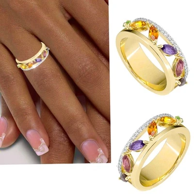 Funkelnder Damenring 585 Gold Gelbgold Diamanten Edelsteine 7 mm breit 8,2g neu - Bild 1 von 4