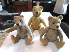 3 Small Antique Jointed Mohair TEDDY BEARS - From Estate - 2 May Be Steiff