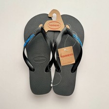 Havaianas Black Blue Logo Filete Flip Flops Men s Size 9/10 41-42 Brazil NEW