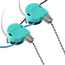  Ceiling Fan Switch Zing Ear ZE-208S6,3 Speed 4 Wire Pull Chain 2 pcs Nickel