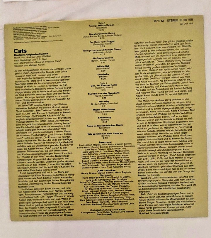 Cats Musical-Vinyl v. Amiga Dt. Originalaufnahme 1986 - Bild 2 von 3