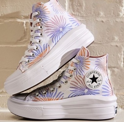 Converse CTAS Move Hi Ultra Violet Floral Palm Platform High Top Sneakers W-10