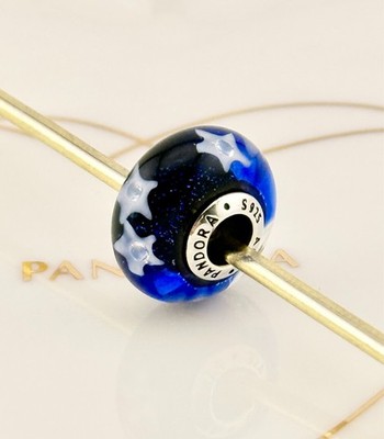 Neu Original Authentisch Pandora Marineblau Sternennacht Murano Glas Charm 791662CZ