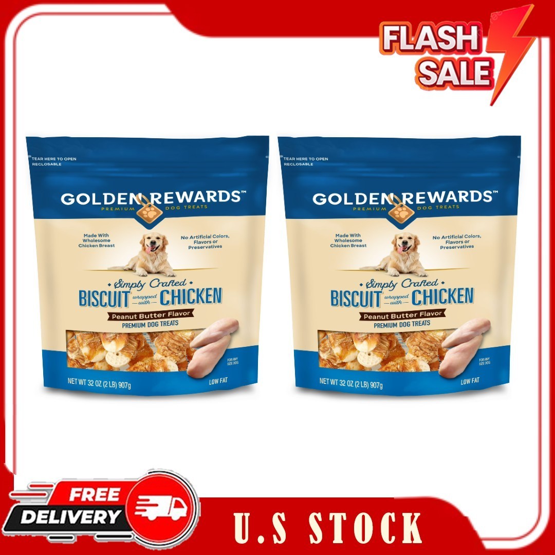 2 Pack Golden Rewards Peanut Butter Biscuit Wrapped with Chicken Dog Treats 32oz
