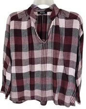 Madewell Top XS High Road Popover Schorr Plaid Black Pink Wine Oversized Fit