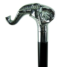 36" Elephant Head Cane Silver Handle Wood Shaft Sturdy Gentleman's Walking Stick