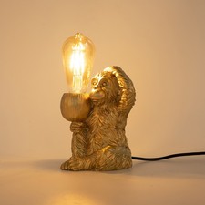 Modern Gold Sitting Monkey Table Lamp - Unique Resin Desk Lighting Decor