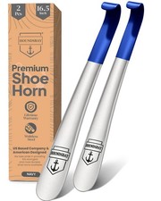 Metal Shoe Horn Long Handle for Seniors, Shoehorn Large, 16.5" Navy 2 Pack