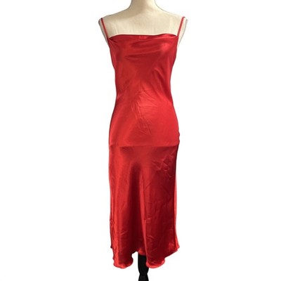 Vintage Bebe Y2K Slip Dress Red Satin Maxi Cowl Neck Size XS Event Gala Glam