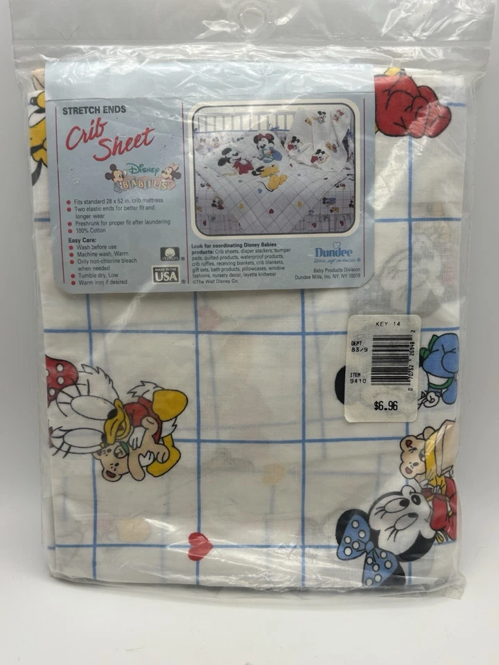 Sábana bajera ajustada vintage Dundee Disney Baby Mickey Minnie & Pluto NUEVA SELLADA Foto 3 de 4