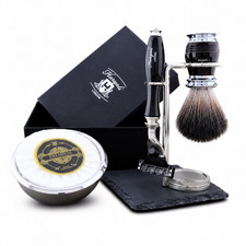 5PCS Wet Shaving Kit with Synthetic Black Shaving Brush Triple Edge Razor Set