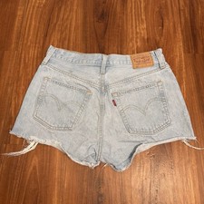 Levi s 501 Women s Blue Denim Cut Off Shorts W28 High Rise Button Fly 2.5"