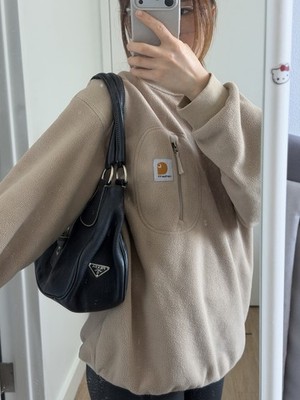 PRADA Vitello Daino Black Leather Hobo Tote Shoulder Bag