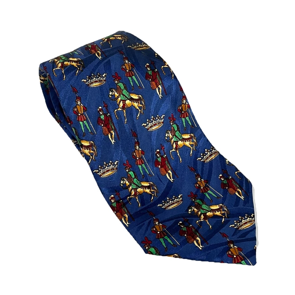 Corbata de seda Nina Ricci para hombre multicolor hecha a mano Francia diseño medieval rara 3,5” W Foto 2 de 4