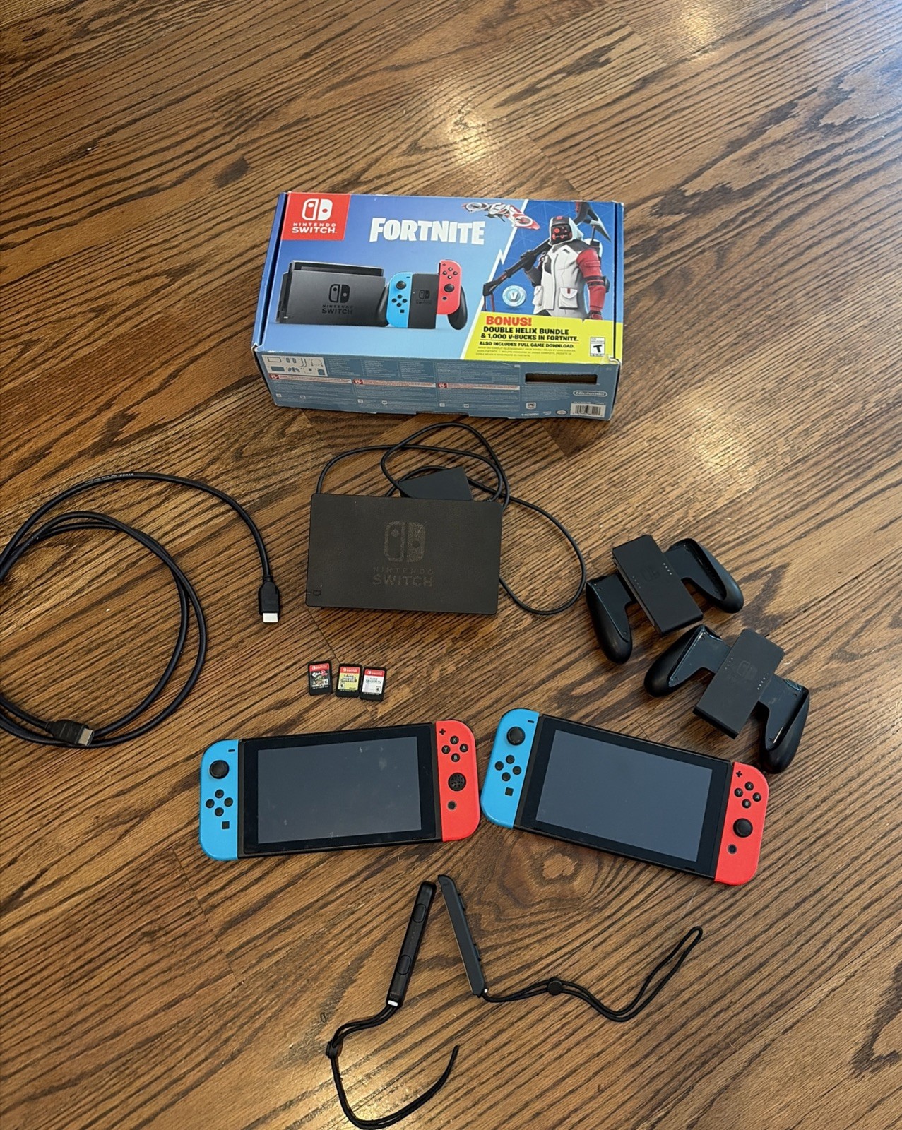 2 Nintendo Switches Fortnite Double Helix Edition Used with Box and Accessories