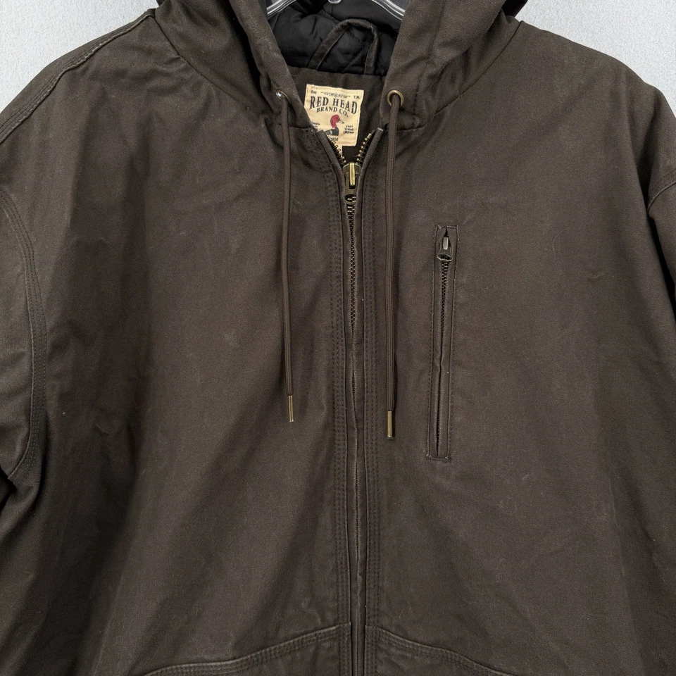Chaqueta de Trabajo RedHead de Lona Lavada para Hombres 3XL Marrón Búfalo Con Capucha Cremallera Completa Forrada Foto 4 de 4