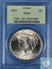 1924 Peace Dollar PCGS MS65 in OGH - Gem Frosted Brilliance!!!