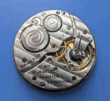 VINTAGE 10 SIZE HAMILTON GRADE 917 POCKET WATCH MOVEMENT PARTS