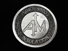 QC09116 VINTAGE 1970s  AM INSULATION SINCE 1920  PEWTER BELT BUCKLE