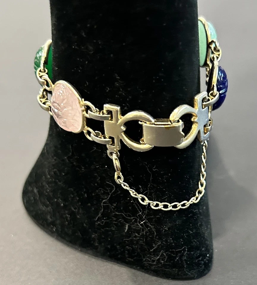 Vintage Mid-Century Egyptian Revival Scarab Bracelet (12K Gold Filled) - Image 4 of 4