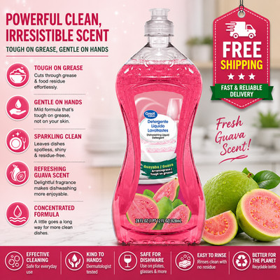 Great Value Dish Washing Liquid Detergent, Guava, 28 fl oz- Free Shipping